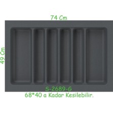 Empressco Çekmece Içi Plastik Kepçelik, 6 Göz, 74-68-40 Cm, Kesilebilir, Gri