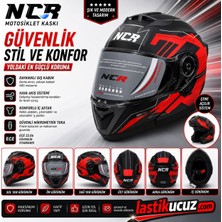 NCR-160E Çene Açılır Gözlüklü E-Ce Belgeli Kask Kırmızı Grafik