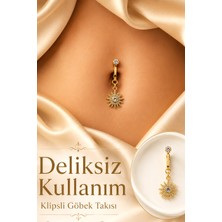Sacce Scarves & Accessories Deliksiz Göbek Piercingi Klipsli Güneş Model Zirkon Taşlı Sıkıştırmalı Göbek Takısı Tek Adet
