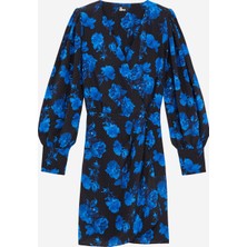 The Kooples Kadın Bisiklet Yaka Uzun Kollu Çiçek Desenli Siyah Elbise