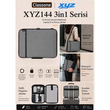 Classone 3in1 Serisi XYZ144 13,14 Inch Uyumlu Tablet, Laptop El ve Omuz Çantası – Keten Gri