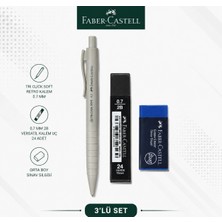 Danacı Kırtasiye Faber-Castell Tri Click Soft Retro 0,7 Krem Versatil Kalem+0,7 Uç+Orta Boy Sınav Silgisi