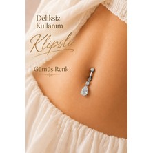 Sacce Scarves & Accessories Deliksiz Göbek Piercingi Klipsli Damla Model Zirkon Taşlı Sıkıştırmalı Göbek Takısı Tek Adet