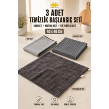 ( 3 Adet ) Temizlik Başlangıç Seti Cam Bezi , Mutfak Bezi , Yer Temizlik Bezi 40 *40 cm
