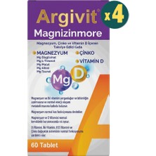 Argivit Magnizinmore Magnezyum Çinko ve Vitamin D Içeren Takviye Edici Gıda 60 Tablet 4 Adet