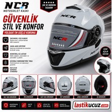 NCR-160E Çene Açılır Gözlüklü E-Ce Belgeli Kask Cool Gri