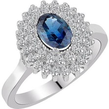 İryum Klasik Anturaj Oval Safir Yüzük