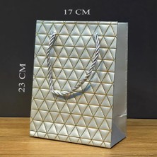 Ronanna Gümüş Geometrik Desenli Orta Boy Karton Hediye Çantası