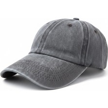 Lyra Vintage Eskitme Gri Pamuklu Yıkamalı Unisex Kep Şapka