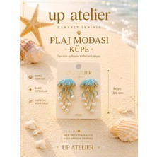 Up Atelier Yaz Koleksiyonu Plaj Modası Mavi Vintage Incili Deniz Anası Model Küpe