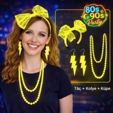 Ronanna 80’ler 90’lar Neon Sarı Parti Seti – Kolye Küpe Taç
