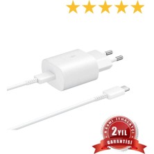 3 Easy Tekno USB Type C Samsung Note 10-S10-A70-A80-A90 EP-TA800 25W Şarj Cihazı Aleti Beyaz Beyaz 2 Yıl Ithalat