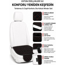 Ecarteks Kumaş-Araç Koltuk Minderi Oturak Takım 3 Parça Aracınıza Değer Katın Siyah Kumaş Kırmızı Iplik