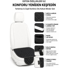 ECARTEKS Premium Quality Car Accessories Araç Koltuk Minderi Oturak Takım 3 Parça Aracınıza Değer Katın Siyah Deri Gümüş Iplik