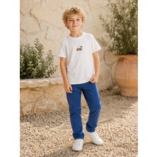 Mutlu Kids Erkek Çocuk Ekru Nakış Işlemeli Desenli Pamuklu Basic Tişört