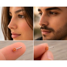 925 Ayar Gümüş Burun Hızması Turuncu Çiçek Desenli Minimal Nose Stud Kadın Erkek Unisex 8 mm