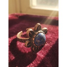 Meneva Aksesuar Lapis Lazuli Doğal Taşlı El Işçiliği Bakır Çerçeveli Çiçek Tasarım Ayarlanabilir Yüzük