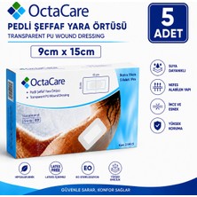 Octacare Su Geçirmez Pedli Şeffaf Pu Film Steril Yara Örtüsü 9CM×15CM (5 Adet)