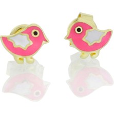 İryum Pembe Kuş Altın Çocuk Küpe