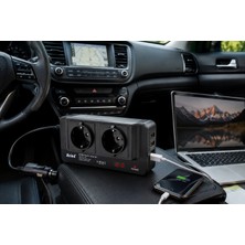 Tekno Hediye Powermaster 200W Araç Power Inverter - 12V Dc 220V Ac Çakmaklık Dönüştürücü - 2 Priz - 4 USB - Dijital Göstergeli - Modifiye Sinüs