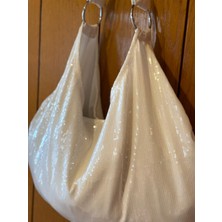 Mute Bag White Sequin Shopper / Beyaz Pullu Kadın Omuz Çantası (28*49)