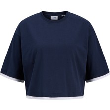 Jack & Jones Kadin Loose Fit Bisiklet Yaka Crop Tisört - Andrea
