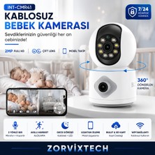 Zorvix Tech INT-CMR41 Kablosuz Bebek Kamerası 2mp Çift Lens Mobil Uygulamalı Ev Güvenlik Kamerası
