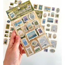 Kağıt Gemi Dükkan Vintage Claude Monet Tabloları Temalı 2 Yaprak 27 Adet Stereoskopik Sticker Seti/etiket/çıkartma