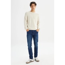 Luke Slim Fit Dar Kesim Normal Bel Dar Paça Pamuklu Esnek Mavi Jean Denim Pantolon