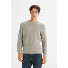 Regular Fit Normal Kesim Bisiklet Yaka Bej Triko Kazak