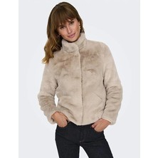 Only Onlnewvıda Bej Renkli Kadın Faux Fur Ceket Uzun Kollu Dik Yaka Günlük Stil