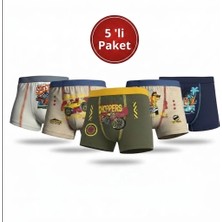 Orivra 5'li Erkek Çocuk Boxer Seti Pamuklu Esnek Desenli Iç Çamaşırı Paketi