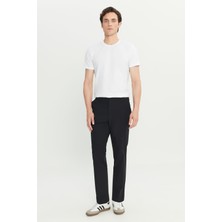 Regular Fit Normal Kesim Lastik Bel Detaylı Siyah Chino Pantolon