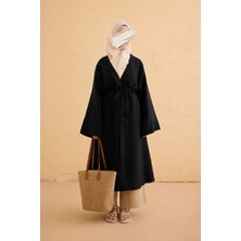 Ande Tesettür Köprü Bağlamalı Müslin Kimono - Siyah