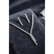 Mustran Arpa Zirkon Taşlı Su Yolu Kolye ve Küpe Set