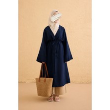 Ande Tesettür Köprü Bağlamalı Müslin Kimono - Lacivert
