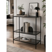 Trendmiz Ay 3 Raflı Siyah Metal  Füme Cam Dresuar / Dekoratif Konsol – 85X70X33 cm
