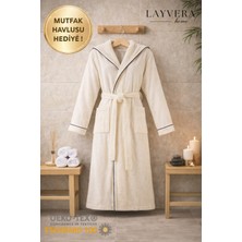Layvera Unisex Krem Bornoz %100 Pamuk | Yüksek Kalite, Kapüşonlu ve Biyeli