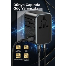 The Wlue 25W Evrensel Seyahat Adaptörü, 1 USB + 2 Type-C + 1 AC Priz, Çok Fonksiyonlu Priz Dönüştürücü