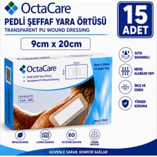 Octacare Su Geçirmez Pedli Şeffaf Pu Film Steril Yara Örtüsü 9CM×20CM (15 Adet)
