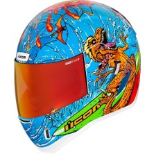 Icon Airform Dino Fury Mıps Kapalı Motosiklet Kaskı Mavi  Yeşil  Turuncu