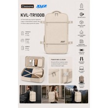 Classone Xyz Serisi KVL-TR100B Kabin Boy ,uçak Içi , Ergonomik, Laptop ve Tablet Bölmeli, Seyahat, Valiz, 15 -18 Inch Laptop Uyumlu Seyahat Sırt Çantası-Bej