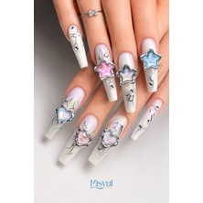 Misyul Tırnak Süsleme Kristal Yıldız & Kalp Charm Seti, Nail Art Tırnak Süslemesi