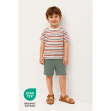 Luppinos %100 Pamuk Çizgi Baskılı Bisiklet Yaka Çift Cepli Bebek-Çocuk Tshirt Şort Set
