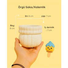 ColorBuddie Boyanabilir Örgü Desenli Seramik Saksı / Kalemlik – Güçlendirilmiş Beton