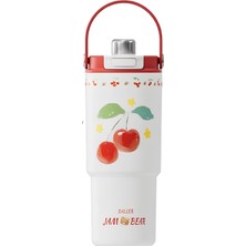 Diller 880ML Sevimli Desenli Tumbler Pipetli/pipetsiz Kullanım Kulplu Paslanmaz Çelik Termos