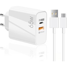 Xml Dünyası 65W Usba PD33W Quick Charger 3.0 Usba To Micro 3m Kablolu Hızlı Şarj Aleti Set