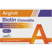 Argivit Biotin Chewable B7 Vitamini Içeren Takviye Edici Gıda 60 Çiğneme Tableti