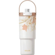 Diller 880ML Sevimli Desenli Tumbler Pipetli/pipetsiz Kullanım Kulplu Paslanmaz Çelik Termos