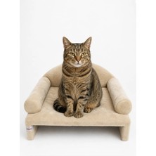Reyo Pet Peluş Kedi Koltuğu, Kedi Kanepesi, Kedi Yatağı, Evcil Hayvan Dinlenme Koltuğu, Rahat Kedi Sofa Yatağı, 45x33x25 cm Bej